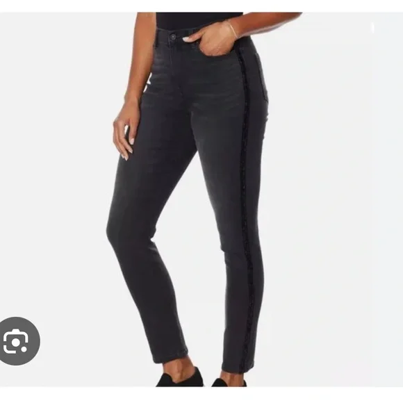 Libby Edelman Black Straight Leg Jeans with Sequin Trim - Picture 1 of 13